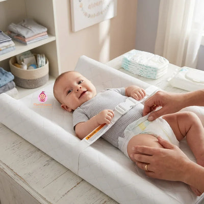 Bébé installé sur un matelas à langer avec sangle de maintien réglable