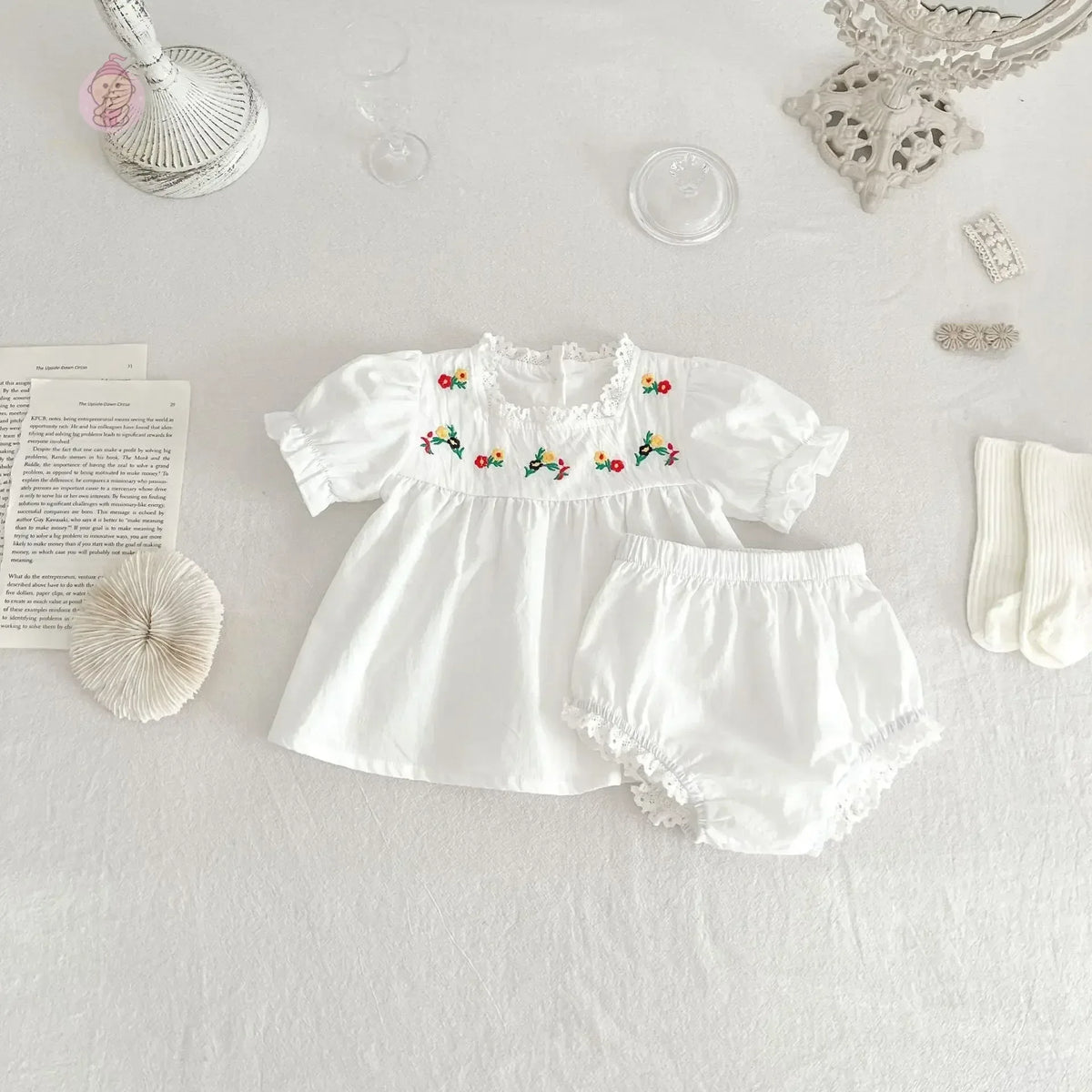 Ensemble d'été 2 pièces brodé pour bébé fille - Mum&Choupinou