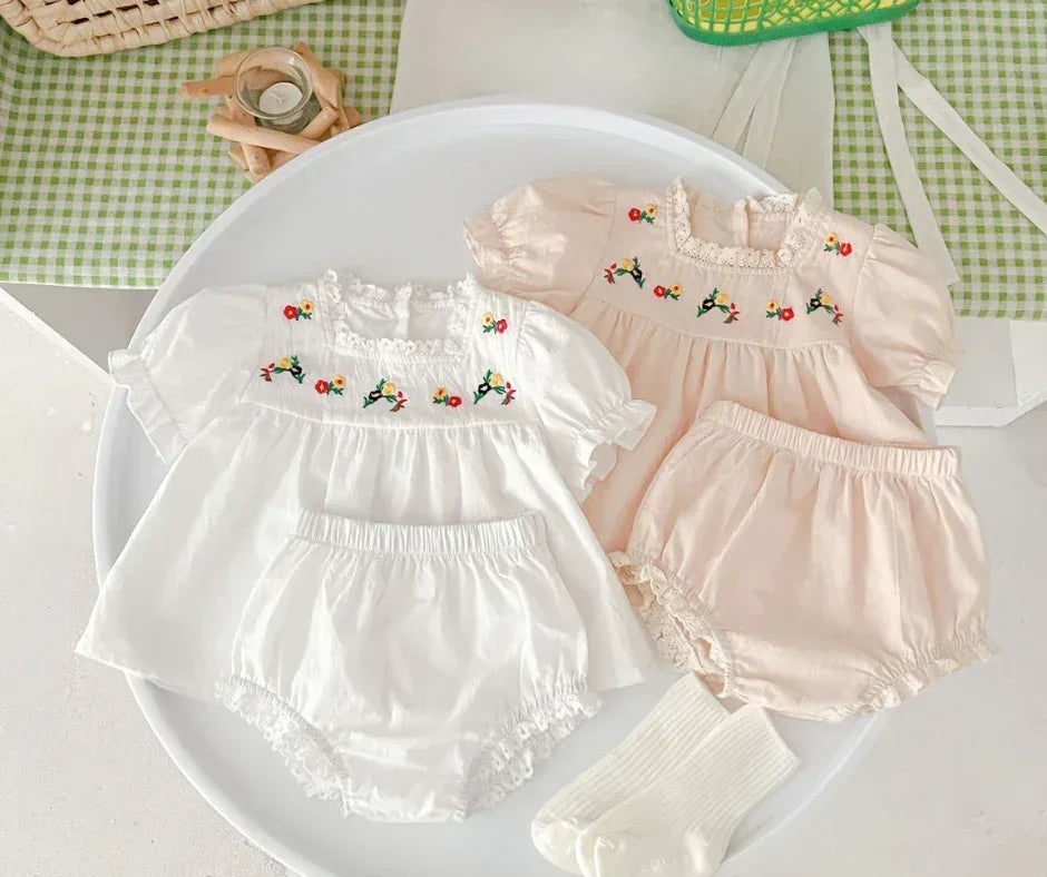 Ensemble d'été 2 pièces brodé pour bébé fille - Mum&Choupinou