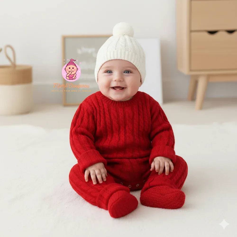 Combinaison pull tricoté bébé - Motif torsades - Mum&Choupinou