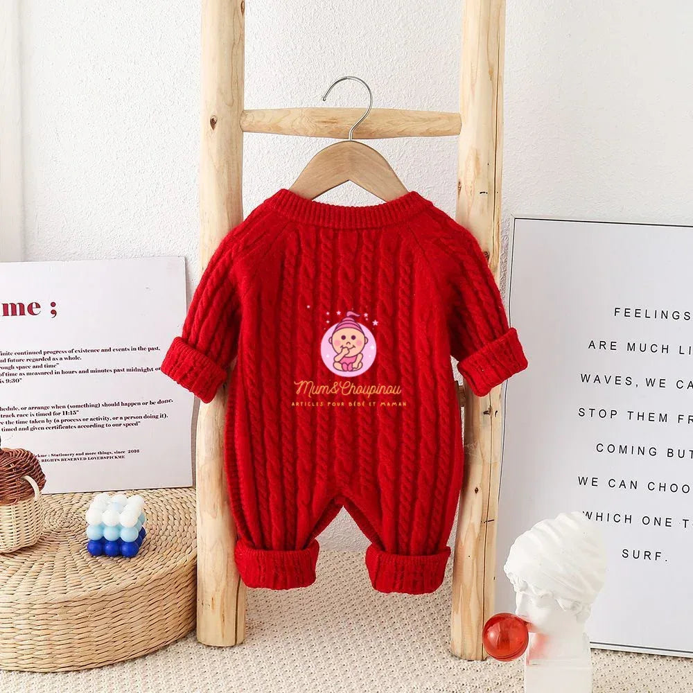 Combinaison pull tricoté bébé - Motif torsades - Mum&Choupinou