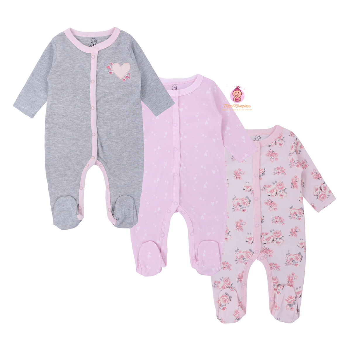 Lot de 3 grenouillères en coton