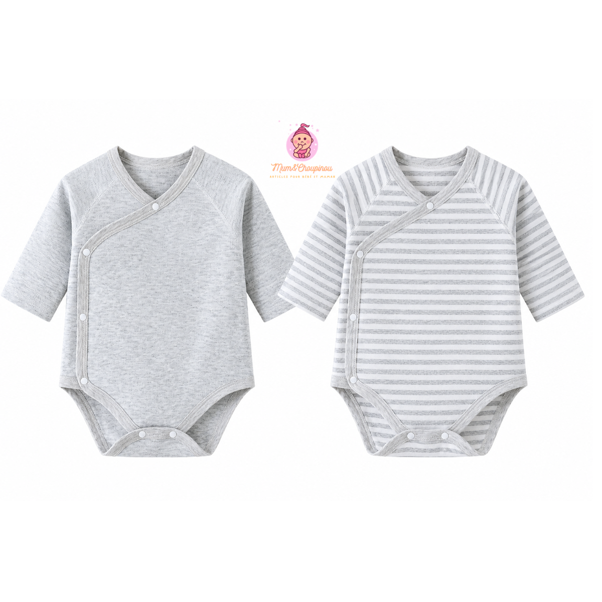 Lot de 2 bodies croisés bébé manches longues